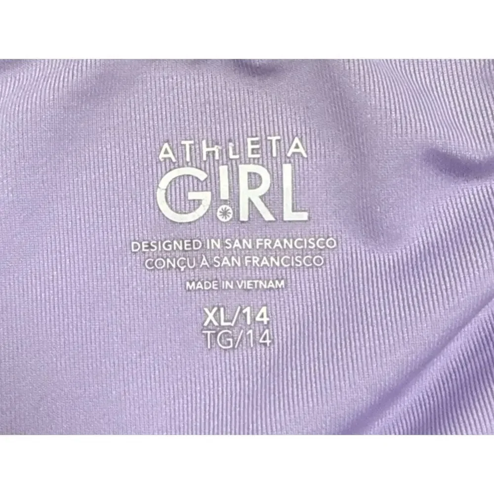 Athleta Girl One-Piece Swimsuit Pink Lavender Splatter Speckled Open Back XL 14